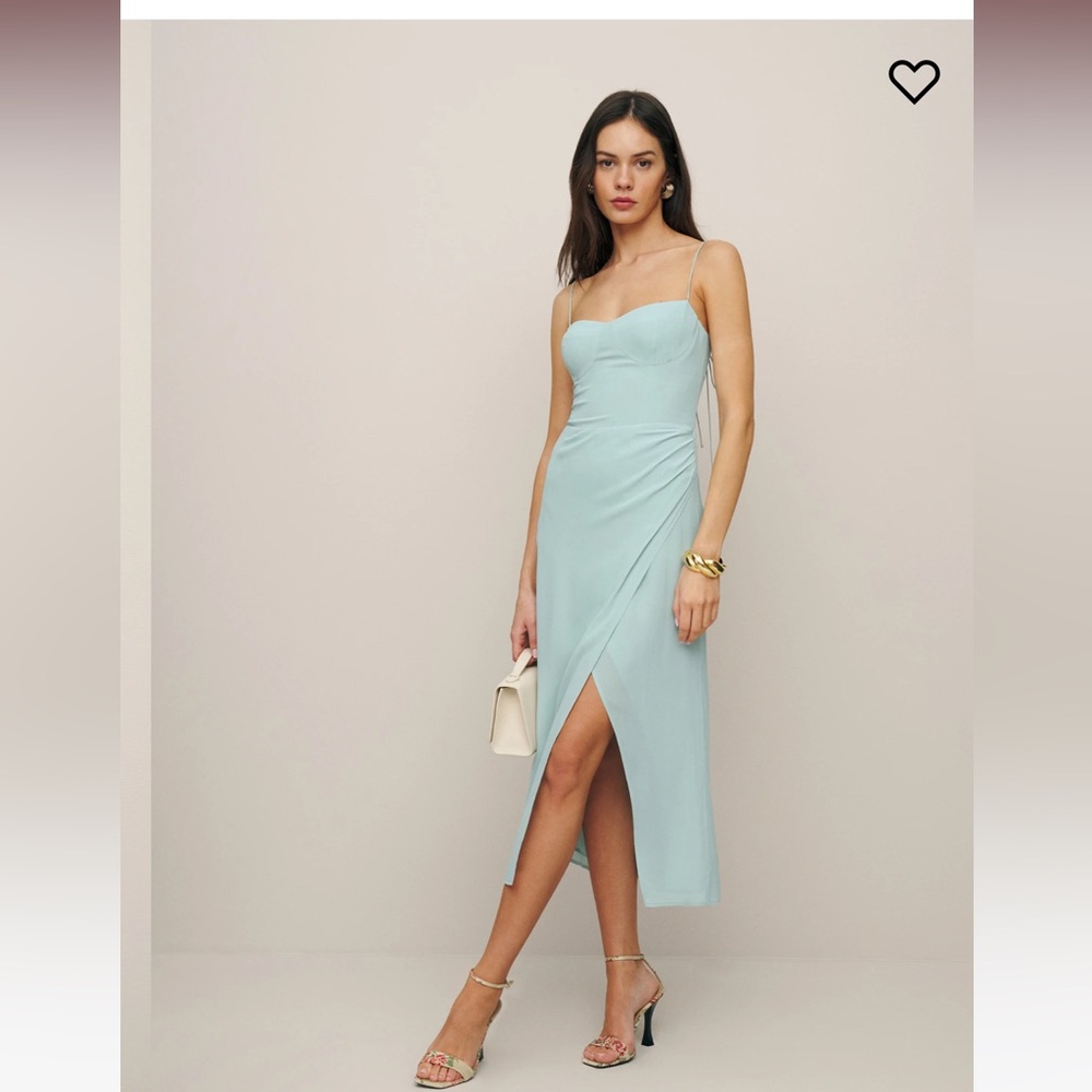 NWT Reformation Kourtney Dress in Aquamarine Blue Green Sleeveless Midi …